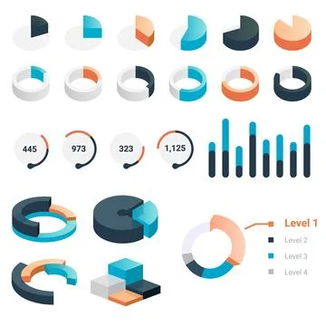 Graphic charts. Statistic bars and circle diagrams for data presentation Stock Illustration