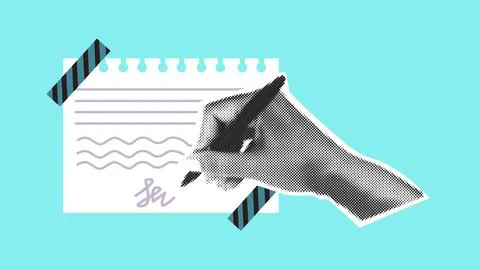 Graphic Collage of Hand Writing on Notepad Stock Illustration