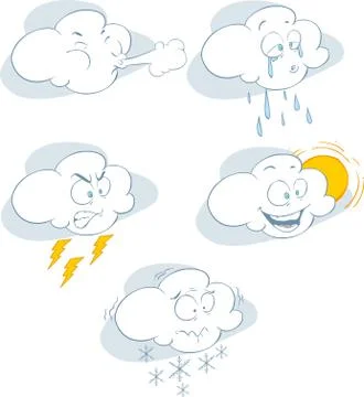 Graphic collection of different clouds on a white background Illustration