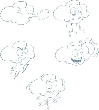Graphic collection of different clouds on a white background Stock Illustration