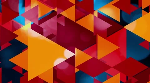 Graphic colorful animation with exploding triangles and blue flashes in bokeh Stock Footage 50525897
