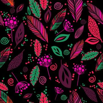 Graphic colorful leaves. Botanical pattern, wallpaper, fabric vector illustra Stock Illustration