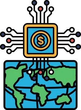 A graphic of a computer chip with a dollar sign on it Stock Illustration