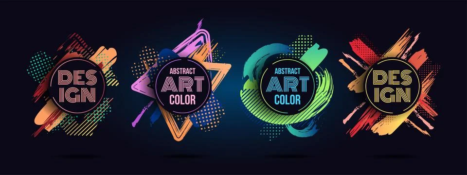 Graphic covers, paint brush frames. Color splash with logo for motivational.. Illustrazione stock