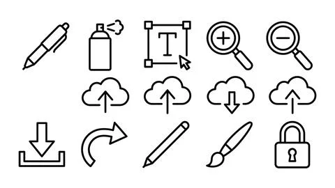 Graphic design and creative workflow outline icons set. Stock Illustration