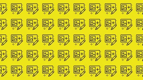 Graphic Design and Image Editing Icon Pattern on Yellow Background Stock Footage 344909218