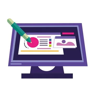 Graphic design computer and digital pen Stock Illustration