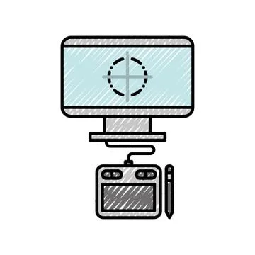 Graphic design computer tablet digital pen Illustrazione stock
