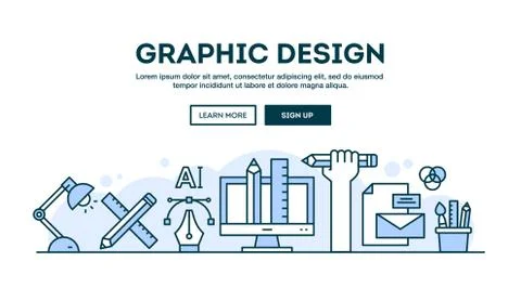 Graphic design, concept header, flat design thin line style Illustrazione stock