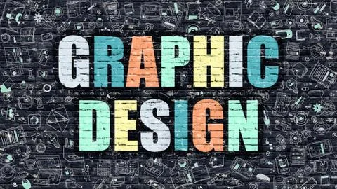 Graphic Design Concept. Multicolor on Dark Brickwall Stock Illustration