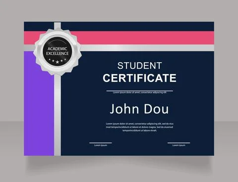 Graphic design course student certificate design template Stock Illustration