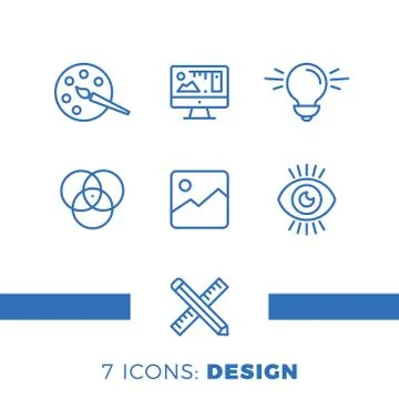 Graphic design, creative package, stationary, software and more, thin line ic Stock Illustration