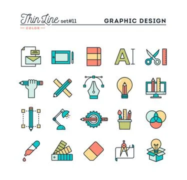 Graphic design, creative package, stationary, software and more. Stock Illustration