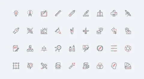 Graphic design, digital tools and skill of author, artwork and tablet line icon Stock Illustration