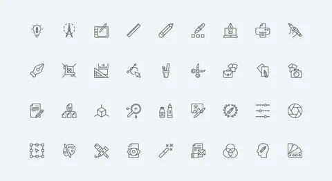 Graphic design, digital tools and skill of author, artwork and tablet line icon Stock Illustration