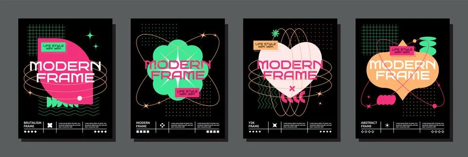 Graphic design elements. Abstract brutal poster. Modern geometric shapes. Y2k 스톡 일러스트
