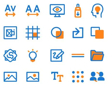 Graphic design elements in blue and orange providing diverse range of creat.. Illustrazione stock