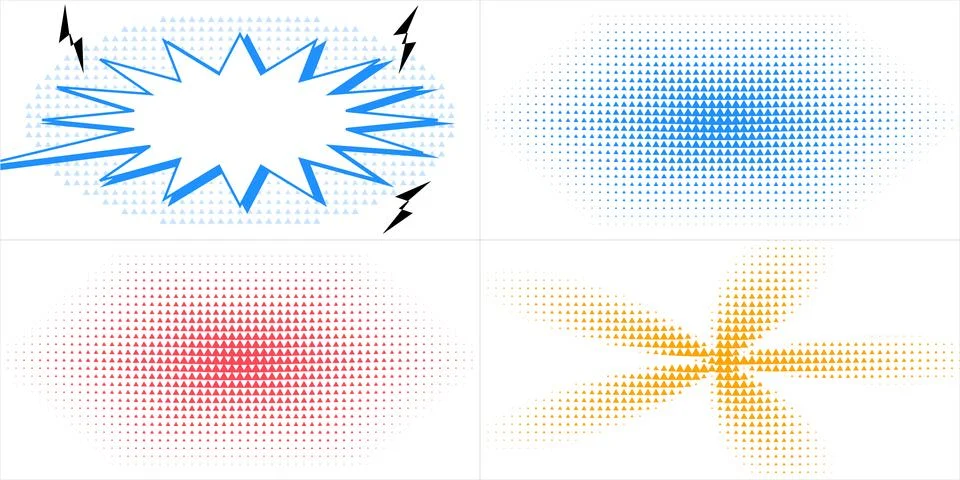 Graphic design elements featuring comic style bursts and halftone pattern s.. 스톡 일러스트