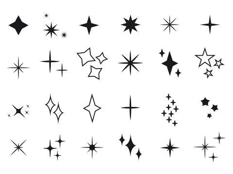 Graphic design elements set includes sparks and stars Stock Illustration