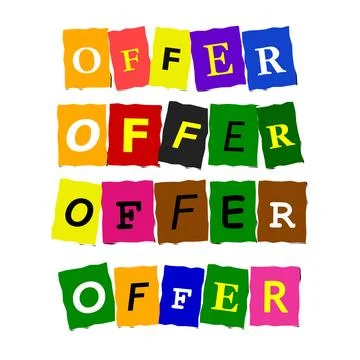 Graphic design featuring multiple rows of the word offer spelled. Stock Illustration