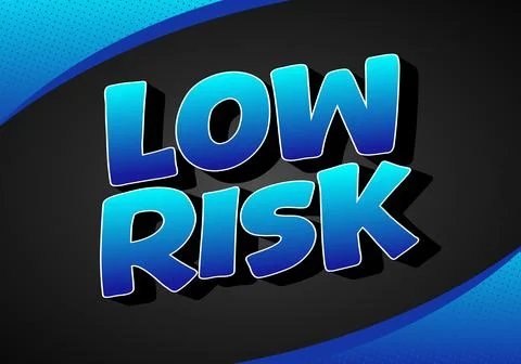 A graphic design featuring the words low risk in bold, blue letters on a da.. Stock Illustration