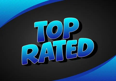 A graphic design featuring the words Top Rated in bold, blue, 3D text on a .. Illustrazione stock