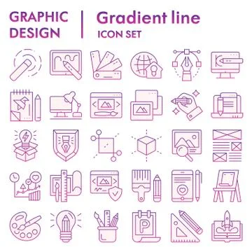 Graphic design flat icon set, art tools symbols collection, vector sketches Illustrazione stock