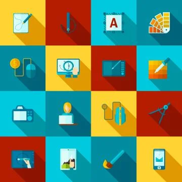 Graphic Design Flat Icons Set Illustrazione stock