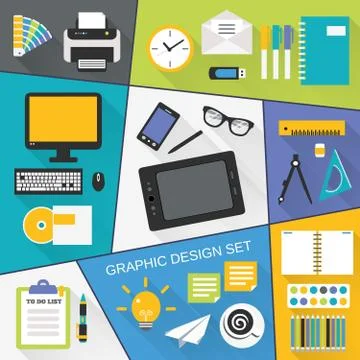 Graphic design flat set Stock Illustration
