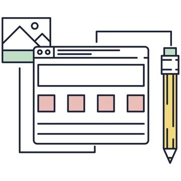Graphic design flat vector icon blueprint, content development Stock Illustration
