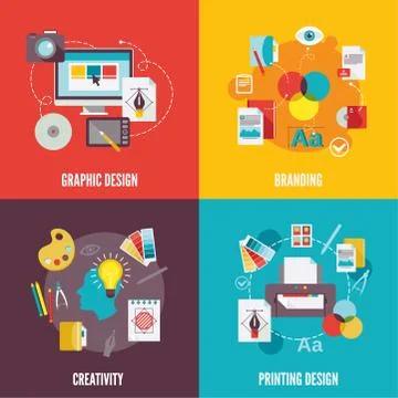 Graphic design icons flat Stock Illustration