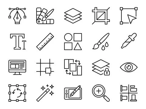Graphic design icons set for digital art creation tools, vector illustratio.. Stock Illustration