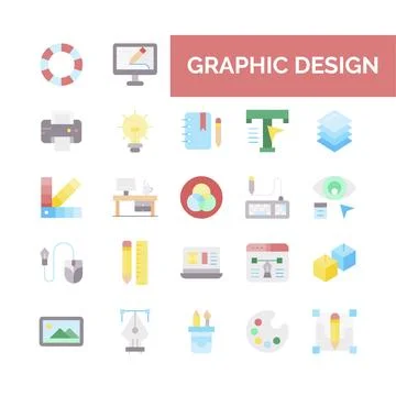 Graphic Design icons set for website and mobile site and apps. Stock Illustration