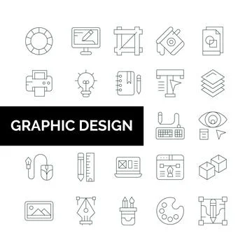 Graphic Design icons set for website and mobile site and apps. Stock Illustration