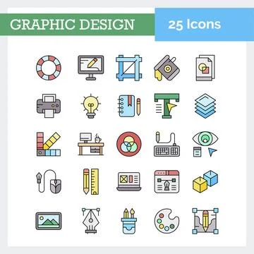 Graphic Design icons set for website and mobile site and apps. Stock Illustration