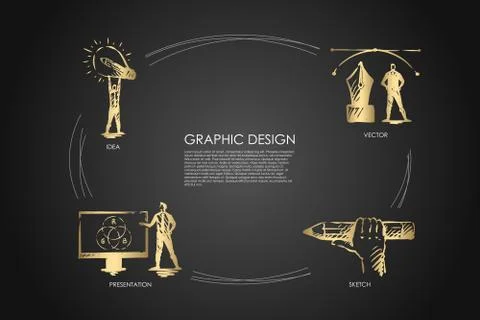 Graphic design - idea, sketch, presentation, vector concept set Stock Illustration
