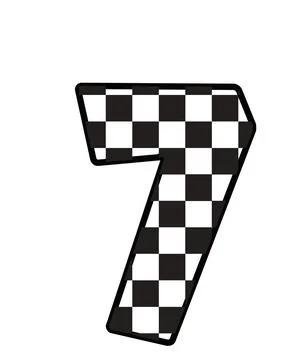 A graphic design illustration featuring 7 with number 7, checkered pattern, b Stock Illustration