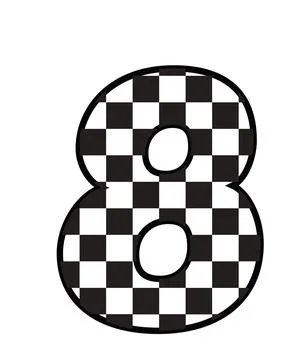 A graphic design illustration featuring 8 with number 8, checkered pattern, b Stock Illustration