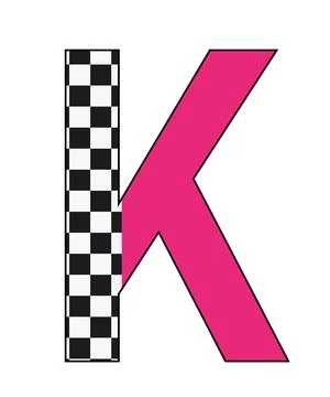 A graphic design illustration featuring k with letter k, checkered pattern, p Stock Illustration