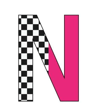 A graphic design illustration featuring n with letter n, checkered pattern, p Stock Illustration