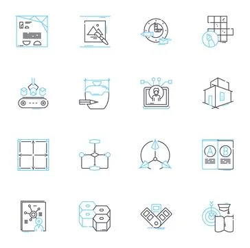 Graphic design linear icons set. Typography, Logos, Layout, Color, Branding Stock Illustration