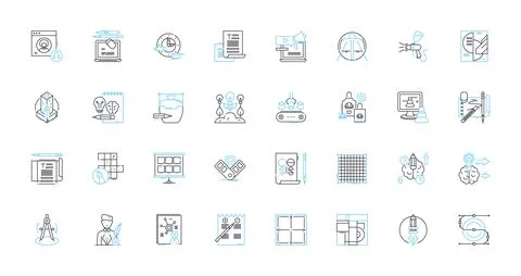 Graphic design linear icons set. Typography, Logos, Layout, Color, Branding Stock Illustration