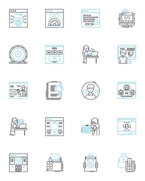 Graphic Design linear icons set. Typography, Color theory, Layout, Branding Stock Illustration
