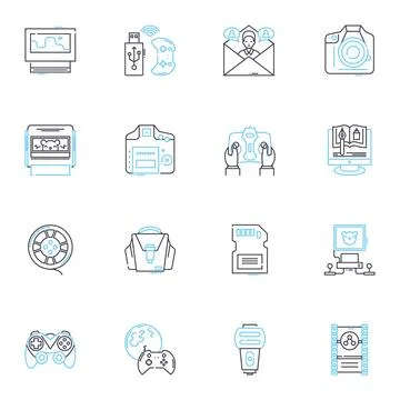 Graphic design linear icons set. Typography, Layout, Hierarchy, Vector, Color Illustrazione stock