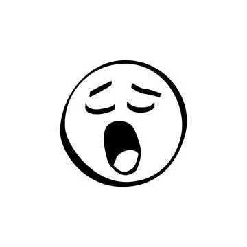 A graphic design portrays a circular face with eyes half-closed and a mouth o Stock Illustration