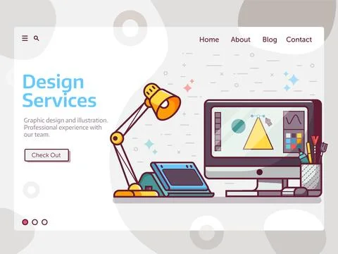 Graphic Design Services Web Banner in Line Art Stock Illustration