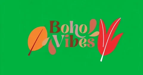 Graphic design showcasing Boho Vibes logo floating on transparent canvas, Stock Footage 317450010