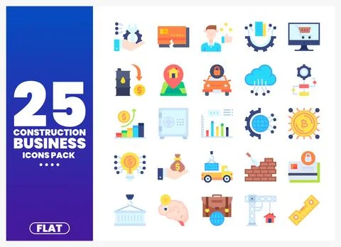 A graphic design showcasing flat icons for the construction business. prese.. Stock Illustration