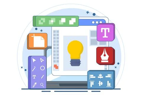 Graphic design software application concept on laptop or computer screen 스톡 일러스트