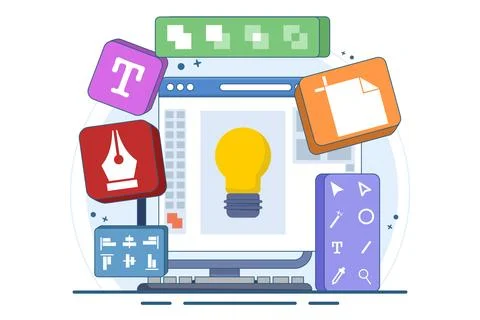 Graphic design software application concept on laptop or computer screen 스톡 일러스트